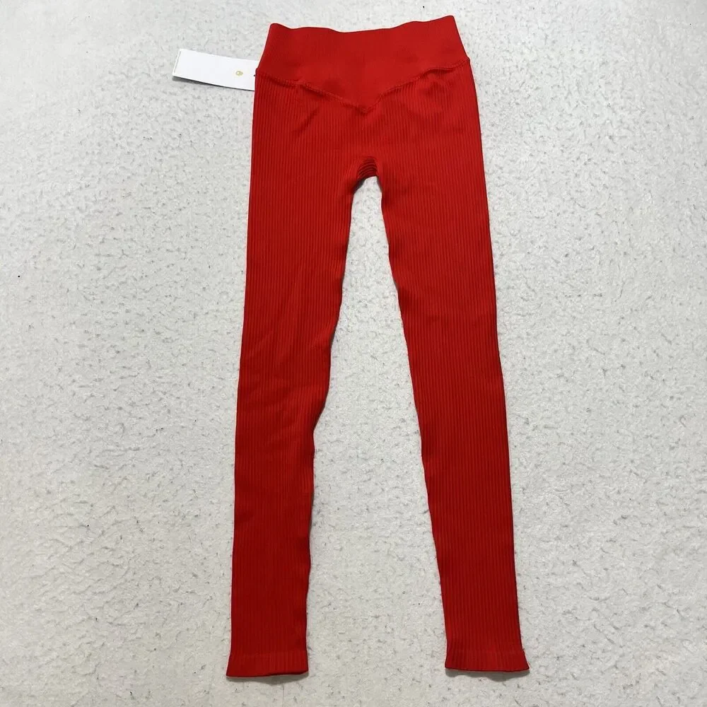 Spiritual Gangster Women's XS/S Athletic Stretch Leggings Red Full Length Pants - Picture 5 of 12